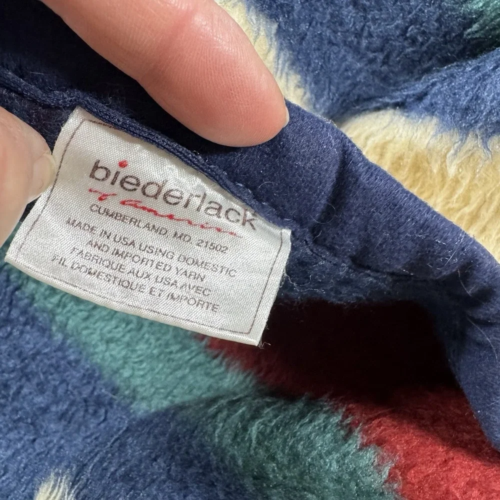 Vtg Biederlack Throw Blanket Southwest Aztec Camp Bonfire Reversible 74